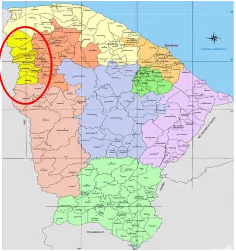 Figura 1 -  Mapa do Estado do Ceará, destacando a região da Ibiapaba. 