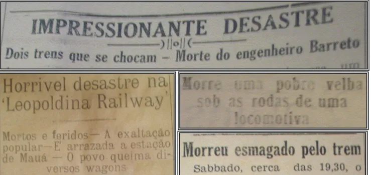 Figura 1 – Manchetes de jornais: acidentes envolvendo o trem 