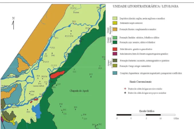 Figura 2 - Mapa geológico (CPRM, 2003) com localização dos pontos de amostragem. 