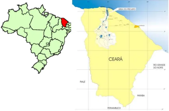 Figura 1.2 – Localização do Perímetro Irrigado Baixo Acaraú e da área experimental. 