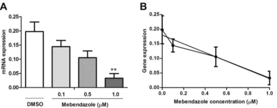 Fig. 3. mRNA expression level of ABCC1 in AGP-01 cells after 24 h of treatment with MBZ 0.1 μM, 0.5 μM and 1.0 μM