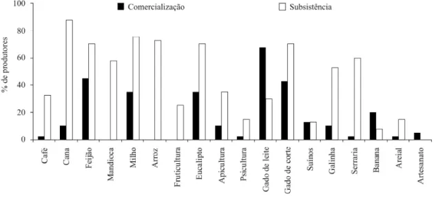 Figura 2 – Principais atividades rurais de subsistência e comercialização desenvolvidas nas propriedades rurais da Bacia Hidrográfica do Rio Xopotó, MG