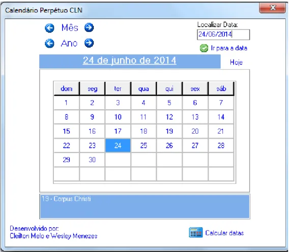 Figura 6: interface principal do Calendário Perpétuo CLN. 