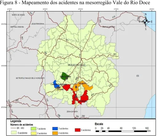 Figura 8 - Mapeamento dos acidentes na mesorregião Vale do Rio Doce 