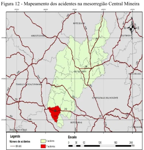 Figura 12 - Mapeamento dos acidentes na mesorregião Central Mineira 
