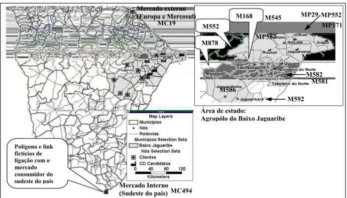 Figura 2: Base de dados georeferenciada: municípios e rodovias do Estado do Ceará. 