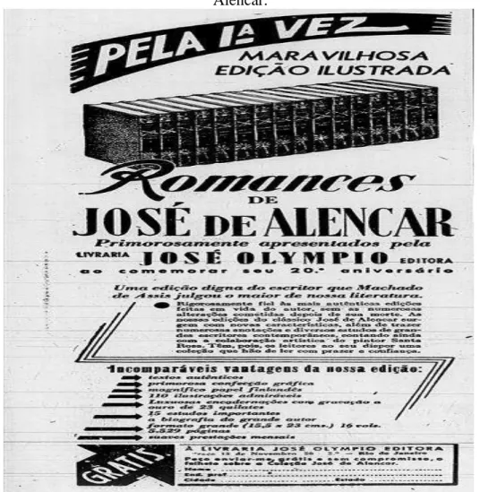 Figura 2: Propaganda feita pela José Olympio Editora para a venda das obras de José de  Alencar.