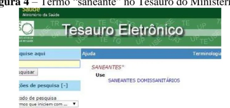 Figura 4  – Termo “saneante”  no Tesauro do Ministério da Saúde.  