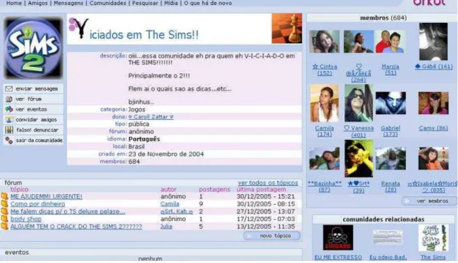 Figura 3 - Página do Orkut - Comunidade Viciados em The Sims. 