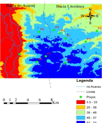 Figura 3- Altitude média (m) do Distrito de Irrigação do Baixo Acaraú, determinada através dos  dados fornecidos pelo SRTM  