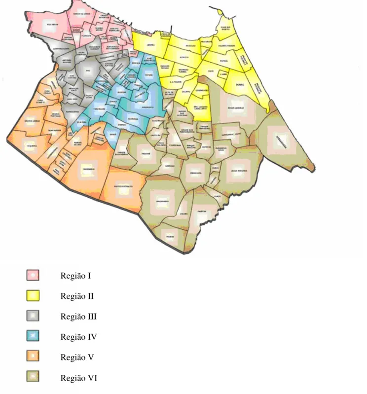 FIGURA 1 - Mapa de Fortaleza por Secretarias Executivas Regionais  Região I  Região II  Região III  Região IV  Região V  Região VI 