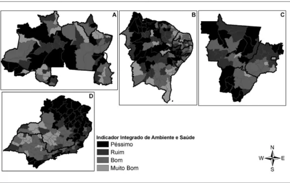 Figura 2. Distribuição espacial dos indicadores integrados de ambiente e saúde para mortalidade por diarreia 