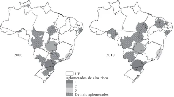Figura 4. Aglomerados de alto risco para mortalidade por ATT nos municípios brasileiros
