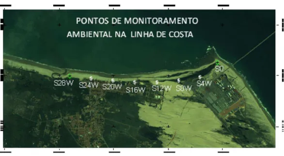 Fig.  10  B  –  Localização  dos  perfis  de  praia  realizados  durante  o  monitoramento  na  Vila  do  Pecém