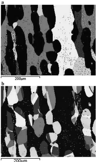 Fig. 3 – EBSD images from SD-B in the as received condition used to (a) ferrite grain size measurement and (b) austenite grains size measurement.