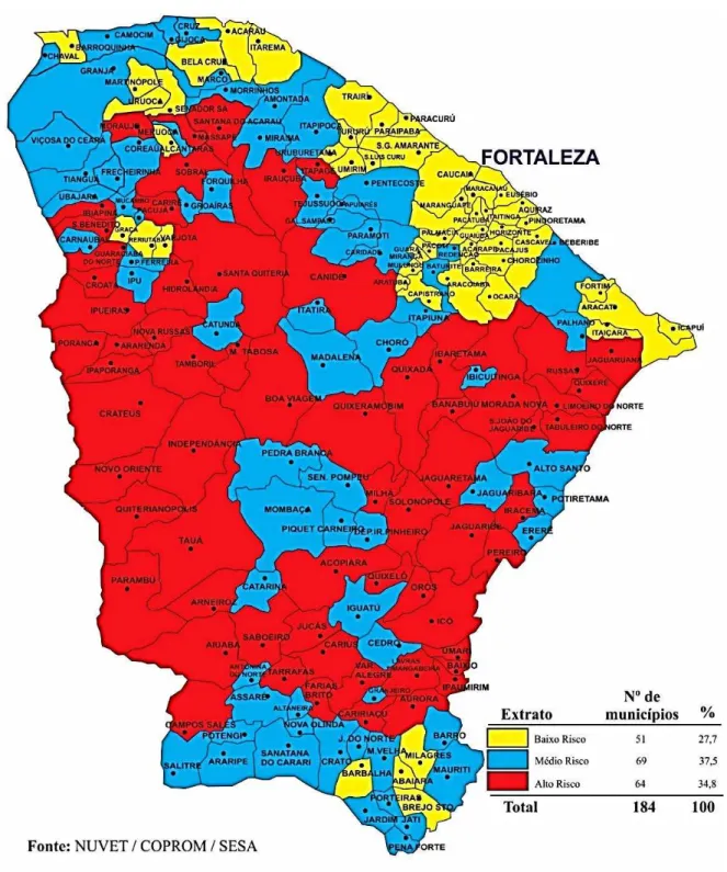 Figura 2: Estratificação dos municípios cearenses conforme risco de transmissão vetorial da  doença de Chagas* 