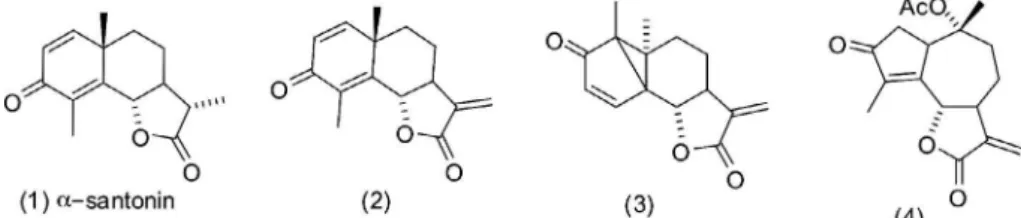 Fig. 1. Structures of a -santonin (1) and its synthetic derivatives (2–4).