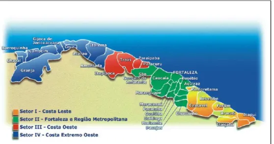Figura 3. Setores administrativos do PNGC no estado do Ceará. Fonte: CAMPOS &amp; MONTEIRO (2002).