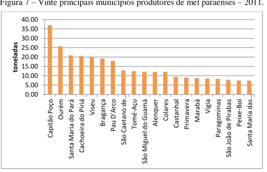 Figura 7  –  Vinte principais municípios produtores de mel paraenses  –  2011. 