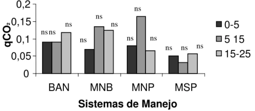 Figura 5. Quociente metabólico (qCO 2 ) em amostras de solo, sob diferentes sistemas de manejo,  na Chapada do Apodi – Ce