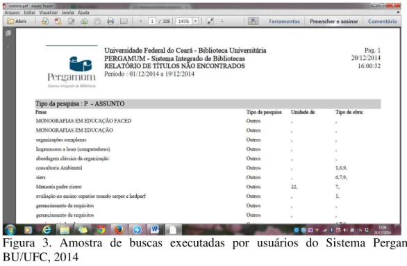 Figura  3.  Amostra  de  buscas  executadas  por  usuários  do  Sistema  Pergamum. 