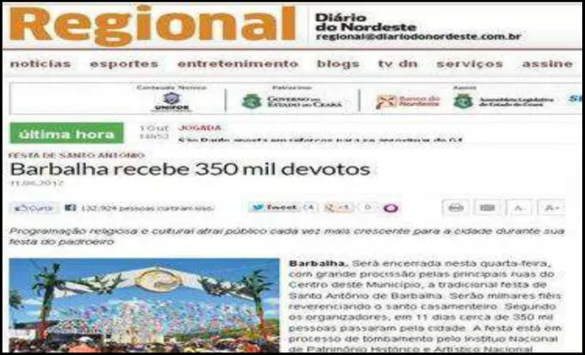 Figura 01: Reportagem sobre a festa de Santo Antônio em mídia digital  Fonte: Diário do Nordeste (Elizângela Santos, 11/06/2012)