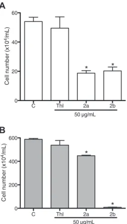 Fig. 4. Effects of thalidomide (Thl) and analogs (2a and 2b) analyzed by the Wound Healing Assay measured after 24 h of incubation