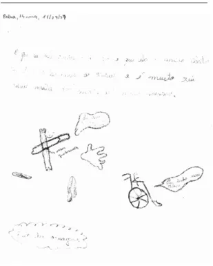 Figura 4.  Criança com FC desenhando como vê sua doença.