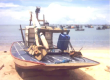 Figura 6 - Jangada utilizada para o lançamento das marambaias e pescarias com armadilhas, na praia de  Ponta Grossa, município de Icapuí-CE