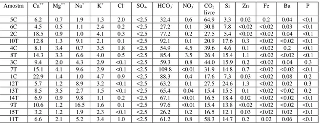 Tabela 1   Análises químicas, elementos maiores e C0 2  Livre - Atibaia (SP)