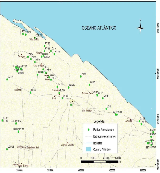 Figura 02- Mapa de localização dos pontos de amostragem dentro da área de estudo. 