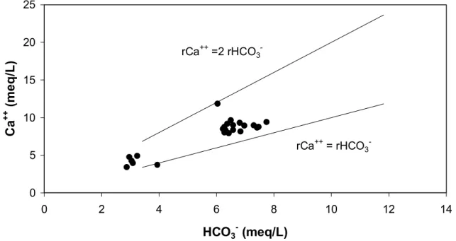 Figura 6 – Relação entre os íons Ca ++  e HCO 3 -