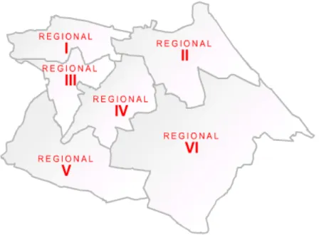 Figura 1 - Mapa de Fortaleza e sua divisão em secretarias executivas regionais 