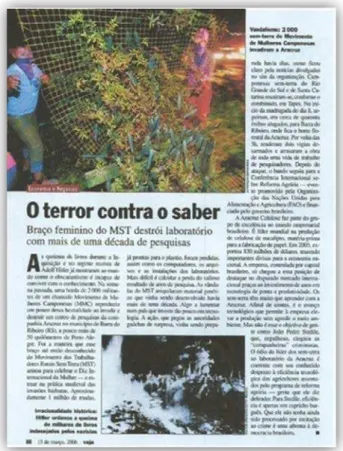 Figura 7. Ação das Mulheres da Via Campesina. Fonte: Revista Veja, 10.03.2006 