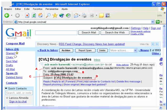 Fig. 2- Mensagem de e-mail recebida (aberta) 