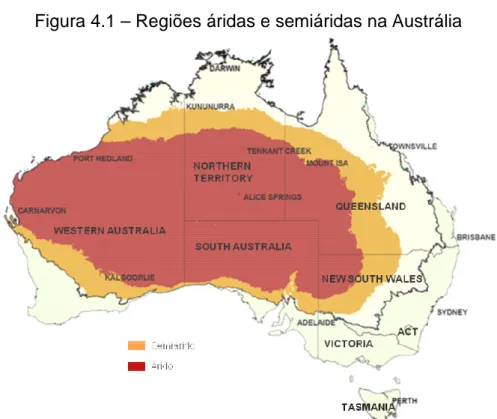 Figura 4.1 – Regiões áridas e semiáridas na Austrália  