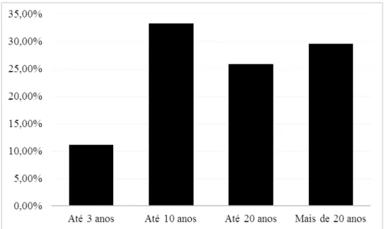 Gráfico 4  –  Perfil dos entrevistados por atributo de:  tempo de vínculo com a empresa  