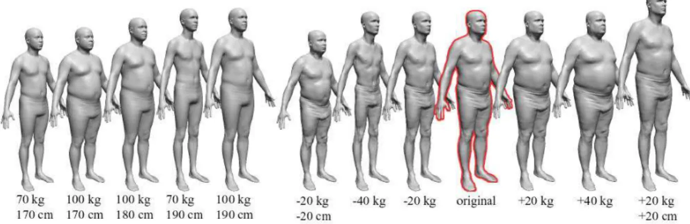 Figura 2.16: Variação de peso e altura a partir de um modelo original.