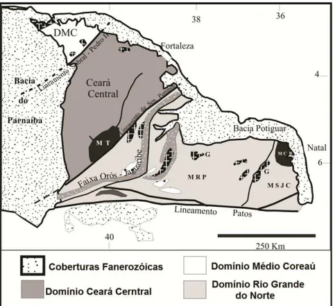 Figura  5  -  Domínios  geológicos  da  porção  norte  da  Província  Borborema  (modificado de Fetter, 1999)