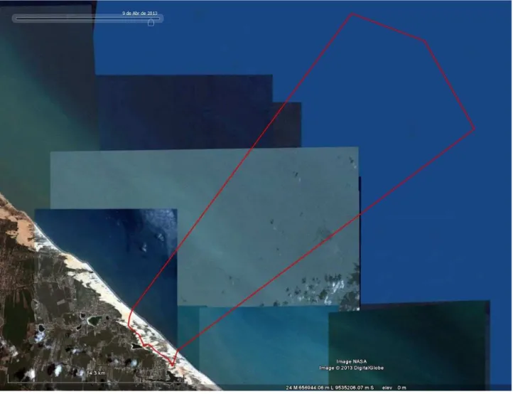 Figura 02 - Imagem de satélite com a delimitação da RESEX da Prainha do Canto Verde-Ce