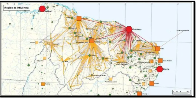 Figura 4  –  Região de influência da rede urbana de Fortaleza  –  Ceará, 2007