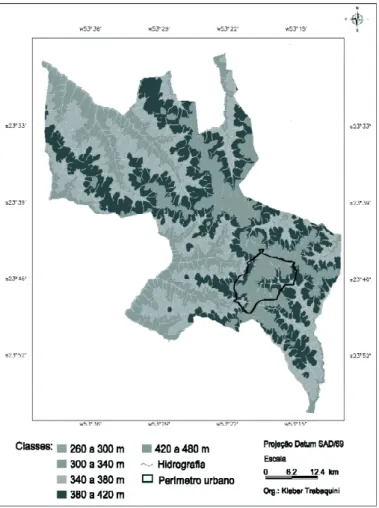 Figura 4 – Mapa Hipsométrico do município de Umuarama-PR, gerado a partir de dados  SRTM.