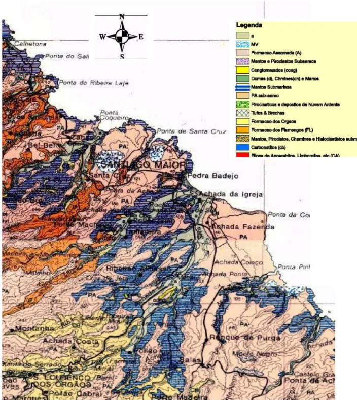 Fig.  4.4.  Esboço  geológico  da  zona  em  estudo  adaptado  de  A.  Serralheiro  et  al,  in  Matos  Alves  et  al  1979.