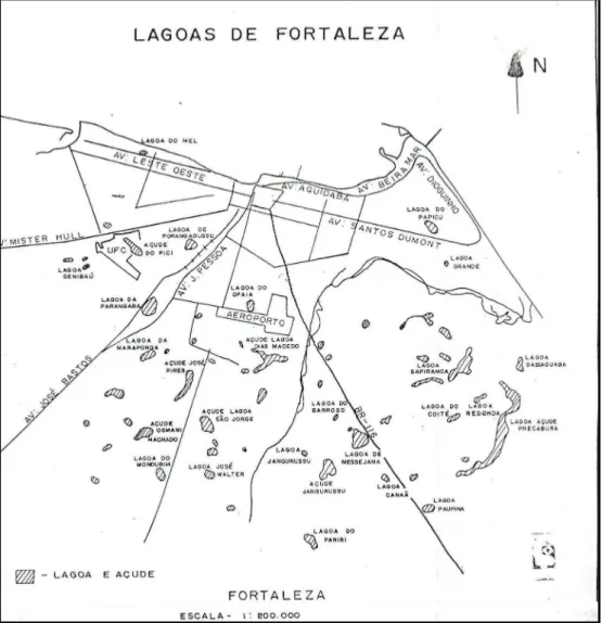 Figura 3: As lagoas de Fortaleza. Apud. CLAUDINO SALES, Vanda Carneiro de. Lagoa  do Papicu: natureza e ambiente na cidade de Fortaleza
