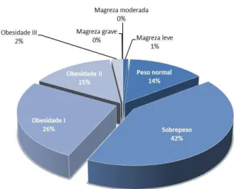Gráfico 1. Distribuição das pacientes de acordo com a classificação  do índice de massa corporal (IMC)