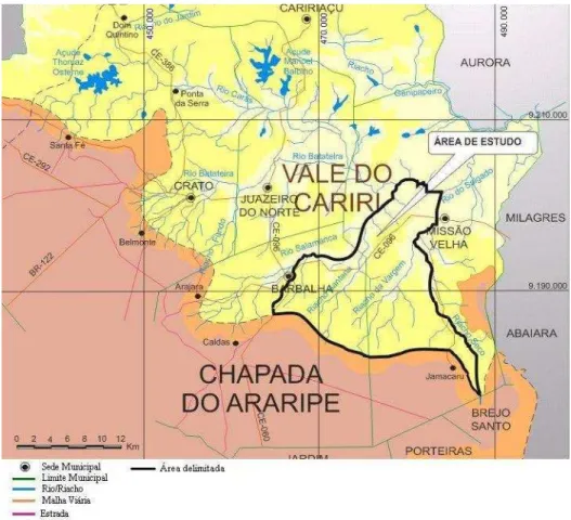 Figura 4.1 - Localização da área de estudo ao Sul do estado do Ceará. Fonte: Modificado da COGERH
