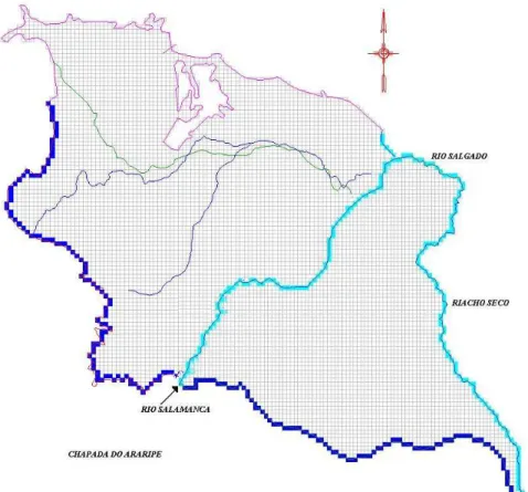 Figura 4.5 - A direita do rio Salamanca está a área desta pesquisa, a esquerda, área modelada por  Souza (2007)