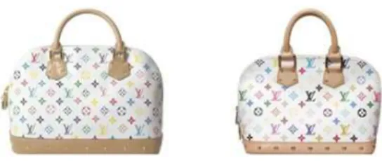Figura  3  –  Bolsa  Louis  Vuitton  original  (à  esquerda)  e  falsa  (à  direita):  associar  a  imagem  de  uma  marca  para  si  é  tão  importante  para  alguns  que  estas  pessoas  buscam  até  produtos  falsificados  para  assim,  de  alguma  form