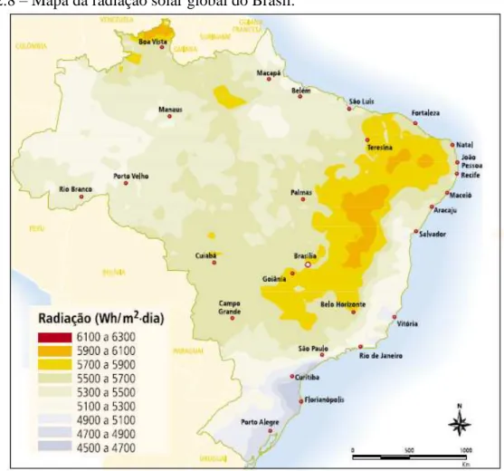 Figura 2.8  –  Mapa da radiação solar global do Brasil. 