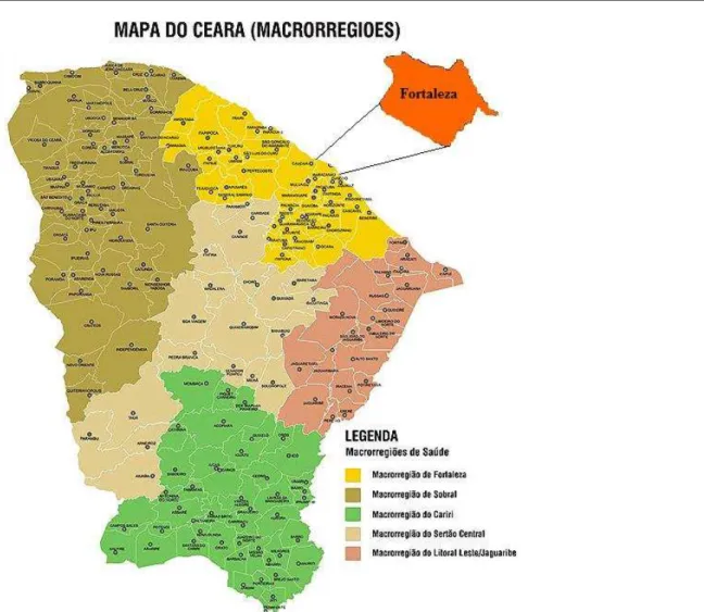 Figura  7 –  Macrorregiões de Saúde do Estado do Ceará com destaque para o Município de  Fortaleza